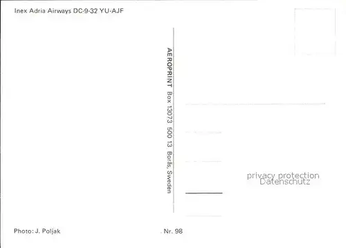 Flugzeuge Zivil Inex Adria Airways DC 9 32 YU AJF  Kat. Airplanes Avions