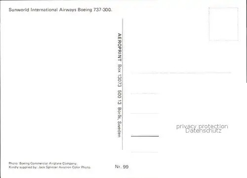 Flugzeuge Zivil Sunworld International Airways Boeing 737 300 Kat. Airplanes Avions