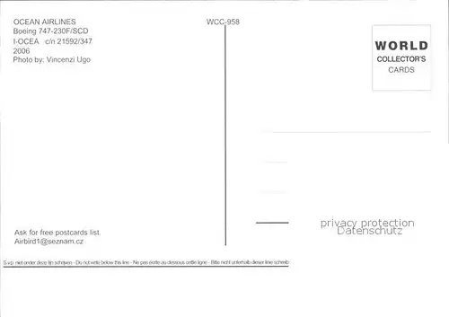 Flugzeuge Zivil Ocean Airlines Boeing 747 230F SCD I OCEA c n 21592 347 Kat. Airplanes Avions
