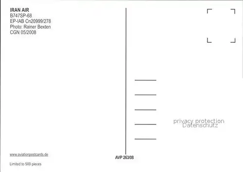 Flugzeuge Zivil Iran Air B 747SP 68 EP IAB Cn 20999 278  Kat. Airplanes Avions