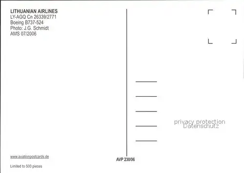 Flugzeuge Zivil Lithuanian Airlines LY AGQ Cn 26339 2771 Boeing 737 524 Kat. Airplanes Avions