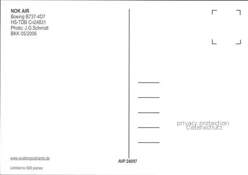 Flugzeuge Zivil Nok Air Boeing 737 4D7 HS TDB Cn 24831 Kat. Airplanes Avions