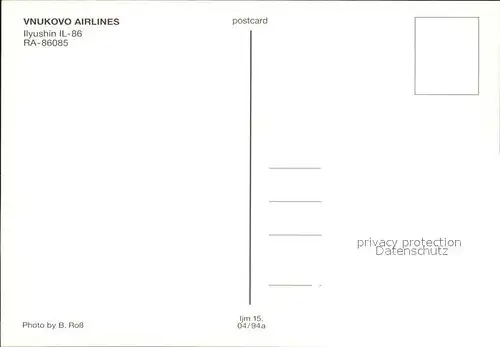 Flugzeuge Zivil Vnukovo Airlines Ilyushin IL 86 RA 86085 Kat. Airplanes Avions