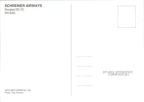 Flugzeuge Zivil Schreiner Airways Douglas DC 7C PH SAO  Kat. Airplanes Avions