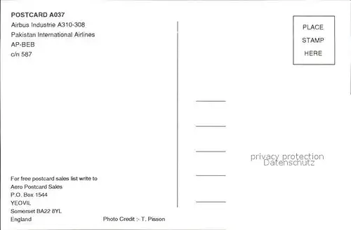 Flugzeuge Zivil Pakistan International Airlines Airbus 310 308 AP BEB c n 587 Kat. Airplanes Avions