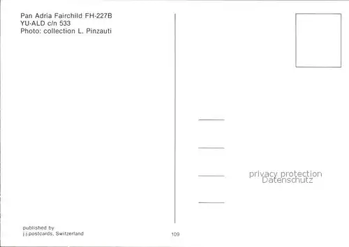Flugzeuge Zivil Pan Adria Fairchild FH 227B YU ALD c n 533 Kat. Airplanes Avions