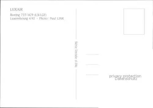 Flugzeuge Zivil Luxair Boeing 737 4C9 LX LGF  Kat. Airplanes Avions