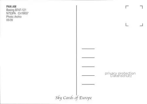 Flugzeuge Zivil Pan Am Boeing 747 121 N753PA Cn 19657 Kat. Airplanes Avions