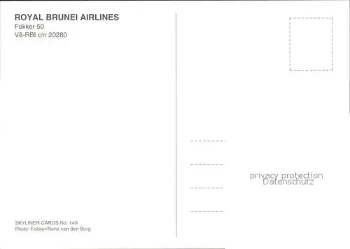 Flugzeuge Zivil Royal Brunei Airlines Fokker 50 V8 RBI c n 20280 Kat. Airplanes Avions