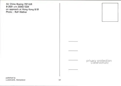Flugzeuge Zivil Air China Boeing 737 3J6 B 2531 c n 23302 1224 Kat. Airplanes Avions