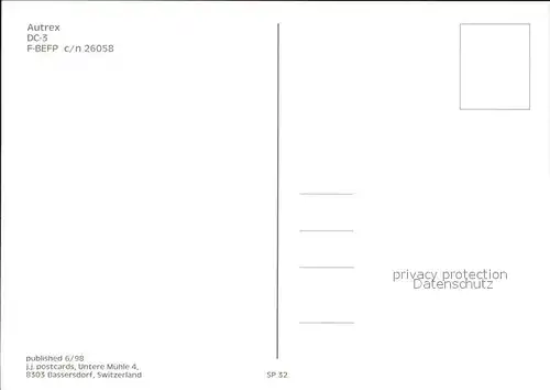 Flugzeuge Zivil Autrex DC 3 F BEFP c n 26058 Kat. Airplanes Avions