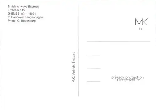 Flugzeuge Zivil British Airways Express Embraer 145 G EMBB c n 145021 Kat. Airplanes Avions