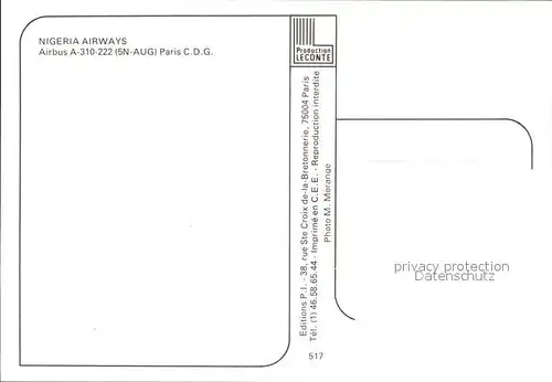 Flugzeuge Zivil Nigeria Airways Airbus A 310 222 5N AUG  Kat. Airplanes Avions