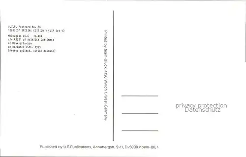 Flugzeuge Zivil Aviateca Guatemala McDouglas DC 6 TG ADA c n 43531 Kat. Airplanes Avions