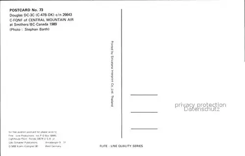 Flugzeuge Zivil Central Mountain Air Douglas DC 3C C 47B DK c n 26643 C FQNF  Kat. Airplanes Avions