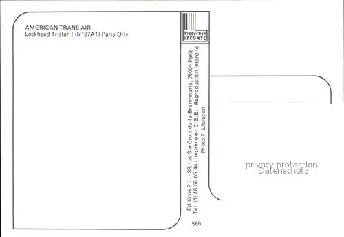 Flugzeuge Zivil American Trans Air Lockheed Tristar 1 N187AT  Kat. Airplanes Avions