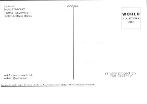 Flugzeuge Zivil Air Austral Boeing 777 2Q8 F OMAY c n 29402 517 Kat. Airplanes Avions
