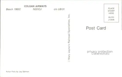 Flugzeuge Zivil Colgan Airways Beech 1900C N331CJ c n UB 31 Kat. Airplanes Avions