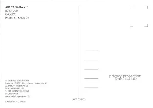 Flugzeuge Zivil Air Canada Zip B 737 200 C GCPO  Kat. Airplanes Avions