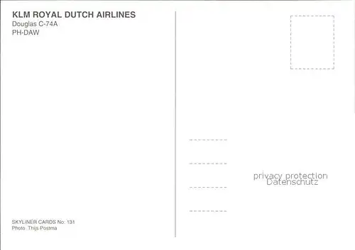 Flugzeuge Zivil KLM Royal Dutch Airlines Douglas C 74A PH DAW  Kat. Airplanes Avions