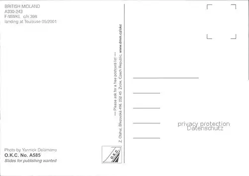 Flugzeuge Zivil British Midland A330 243 F WWKL c n 398 Kat. Airplanes Avions