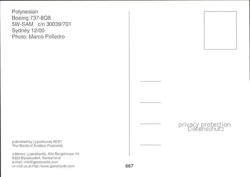 Flugzeuge Zivil Polynesian Boeing 737 8Q8 5W SAM c n 30039 701 Kat. Airplanes Avions