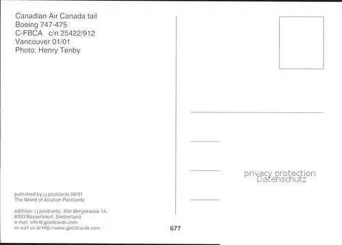 Flugzeuge Zivil Canadian Air Boeing 747 475 C FBCA c n 25422 912 Kat. Airplanes Avions