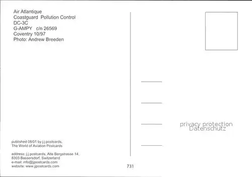 Flugzeuge Zivil Air Atlantique Coastguard Pollution Control DC 3C G AMPY c n 26569 Kat. Airplanes Avions