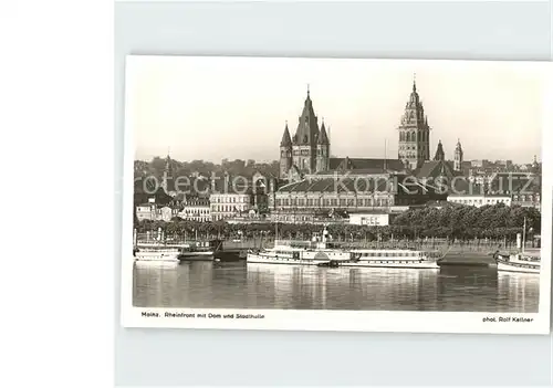 Dampfer Seitenrad Friedrich Mainz Rheinfront Dom Stadthalle  Kat. Schiffe