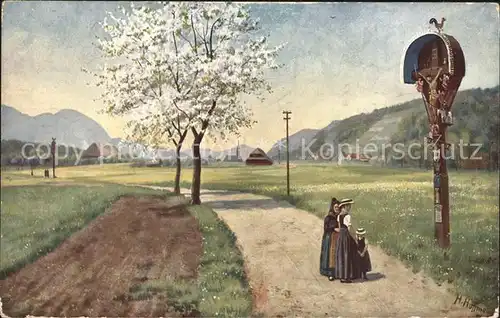 Hoffmann Heinrich Sonntag Morgen im fruehling Elzach Schwarzwald  Kat. Kuenstlerkarte