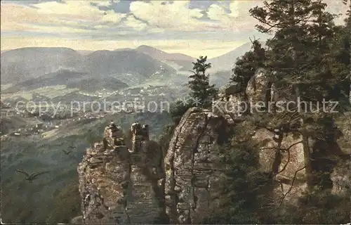 Hoffmann Heinrich Baden Baden Partie mit den Felsen  Kat. Kuenstlerkarte