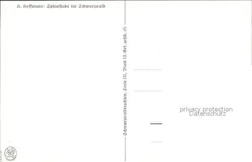 Hoffmann Heinrich Spinnstube Schwarzwald Trachten Kat. Kuenstlerkarte