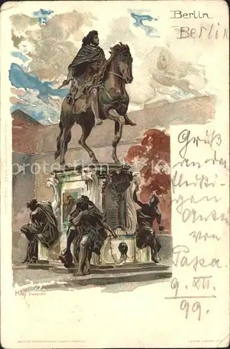 Kley Berlin Kurfuerst Friedrich Wilhelm von Brandenburg Denkmal Kat. Kuenstlerlitho