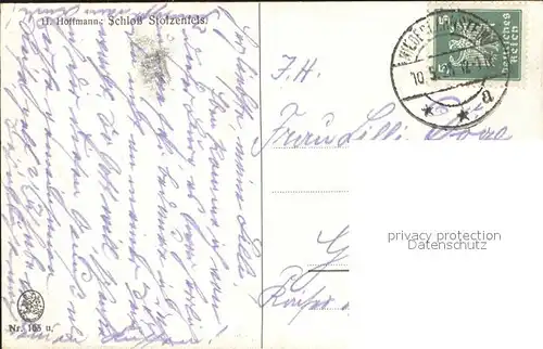 Hoffmann Heinrich Schloss Stolzenfels  Kat. Kuenstlerkarte