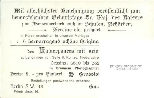 Wilhelm II Enkeln Gustav Liersch Verlag Nr. 3622 Kat. Persoenlichkeiten