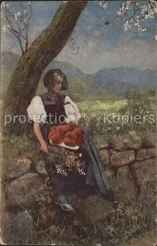 Hoffmann Heinrich Fruehling im Schwarzwald Junge Gutacherin Kat. Kuenstlerkarte