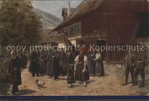 Hoffmann Heinrich Nach der Kirche Trachten  Kat. Kuenstlerkarte
