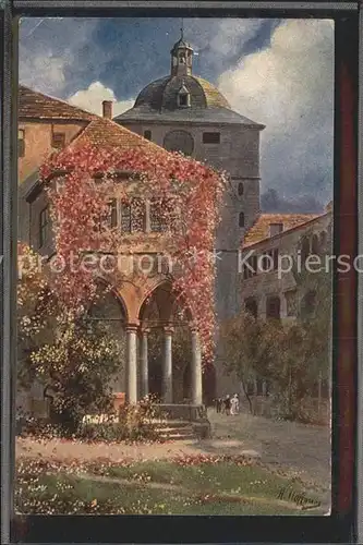 Hoffmann Heinrich Heidelberg Schlosshof Partie Brunnenhalle Wartturm  Kat. Kuenstlerkarte