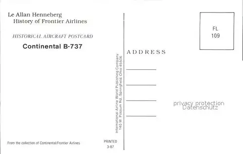 Flugzeuge Zivil Continental B 737  Kat. Airplanes Avions