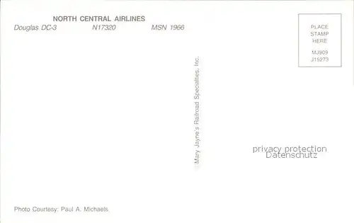 Flugzeuge Zivil North Central Airlines Douglas DC 3 N17320 MSN 1966 Kat. Airplanes Avions