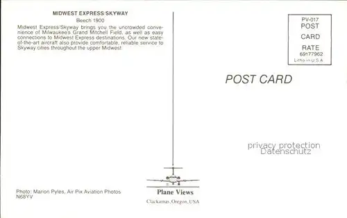 Flugzeuge Zivil Midwest Express Skyway Beech 1900 N68YV  Kat. Airplanes Avions