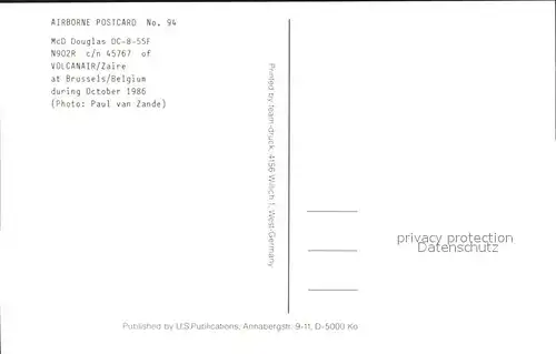 Flugzeuge Zivil Volcanair McD Douglas DC 8 55F N902R c n 45767 Kat. Airplanes Avions