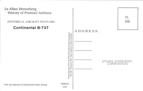 Flugzeuge Zivil Continental B 737 Kat. Airplanes Avions