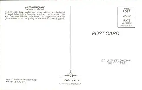 Flugzeuge Zivil American Eagle Swearingen Metro III Kat. Airplanes Avions