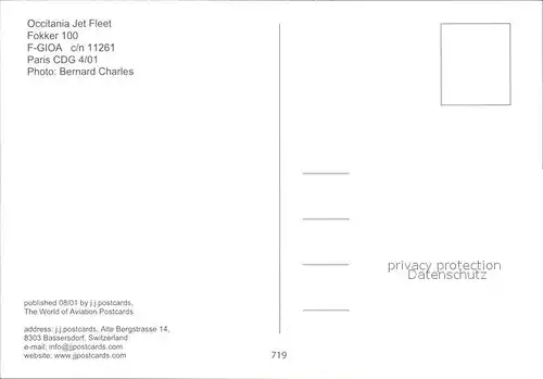 Flugzeuge Zivil Occitania Jet Fleet Fokker 100 F GIOA c n 11261 Kat. Airplanes Avions