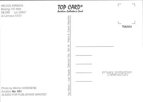 Flugzeuge Zivil Helios Airways Boeing 737 86N 5B DBI c n 30807 Kat. Airplanes Avions