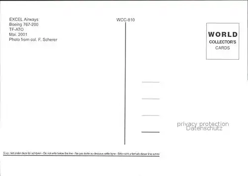 Flugzeuge Zivil Excel Airways Boeing 767 200 TF ATO  Kat. Airplanes Avions