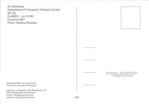 Flugzeuge Zivil Air Atlantique Pollution Control DC 3C G AMPO c n 33185 Kat. Airplanes Avions