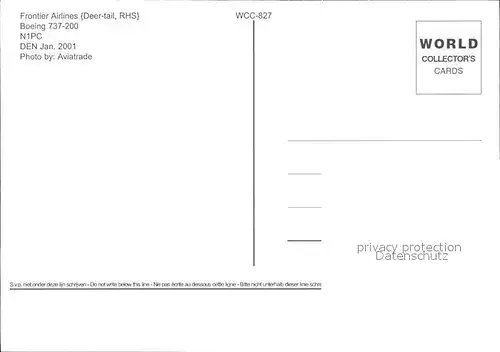 Flugzeuge Zivil Frontier Airlines Deer tail Boeing 737 200 N1PC  Kat. Airplanes Avions