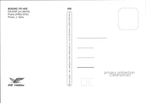 Flugzeuge Zivil CSA Boeing 737 45S OK EGP cn 28476 Kat. Airplanes Avions